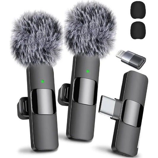 2.4G Wireless Clip-On Microphone with Lightning and USB-C Adapters for Professional Audio in Video Recording, YouTube, and Interviews