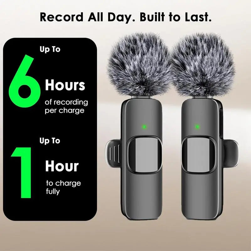 2.4G Wireless Clip-On Microphone with Lightning and USB-C Adapters for Professional Audio in Video Recording, YouTube, and Interviews