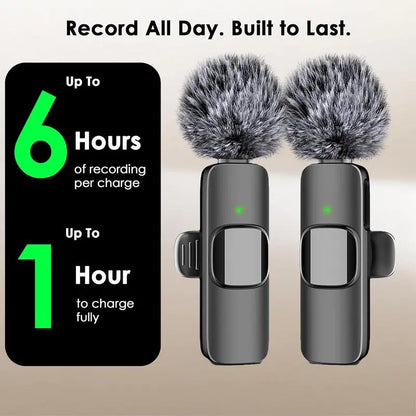 2.4G Wireless Clip-On Microphone with Lightning and USB-C Adapters for Professional Audio in Video Recording, YouTube, and Interviews