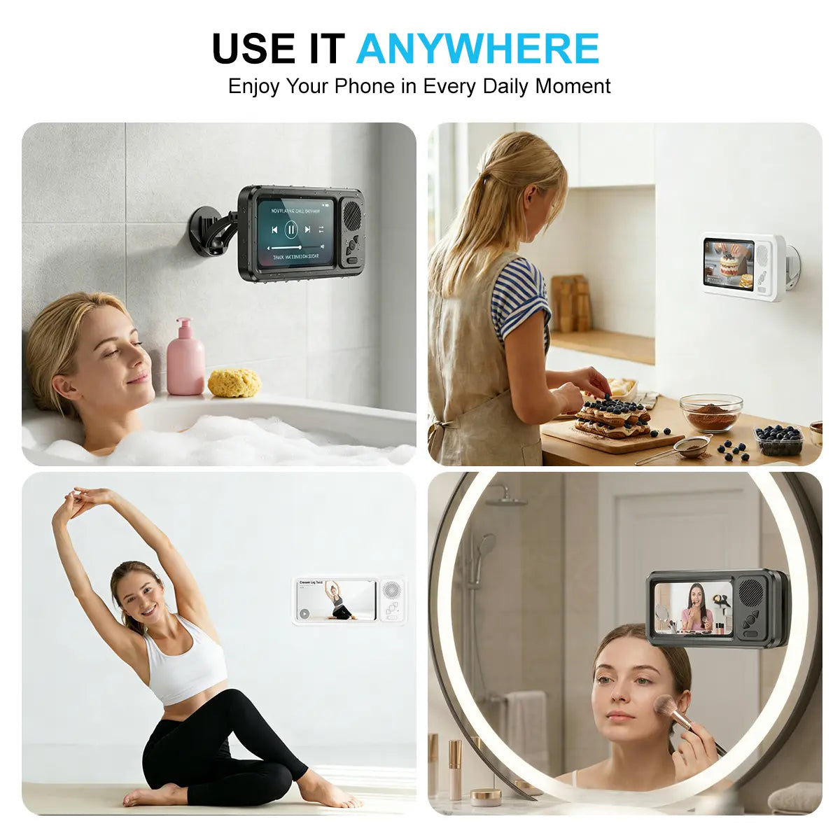 Waterproof Box Speaker, Bathroom Waterproof360 Rotating Touch Screen, Bluetooth Speaker,Watch Movies, Listen to Music, Phone Holderbluetooth Speaker Audio Shower TV Holder,Swimming Pool, Kitchen, Bathroom, Sink