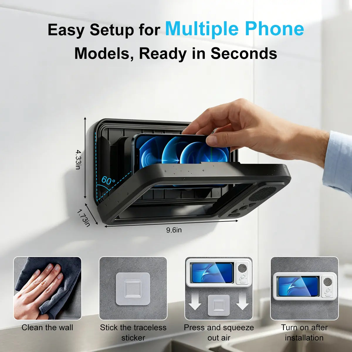 Waterproof Box Speaker, Bathroom Waterproof360 Rotating Touch Screen, Bluetooth Speaker,Watch Movies, Listen to Music, Phone Holderbluetooth Speaker Audio Shower TV Holder,Swimming Pool, Kitchen, Bathroom, Sink