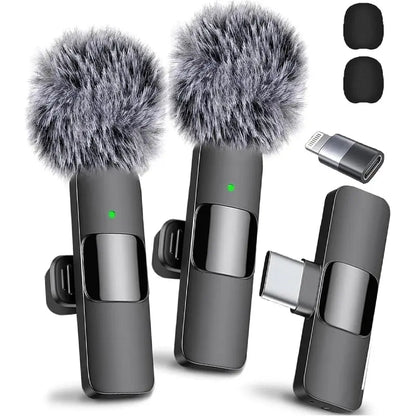 2.4G Wireless Clip-On Microphone with Lightning and USB-C Adapters for Professional Audio in Video Recording, YouTube, and Interviews