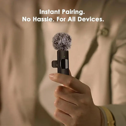 2.4G Wireless Clip-On Microphone with Lightning and USB-C Adapters for Professional Audio in Video Recording, YouTube, and Interviews